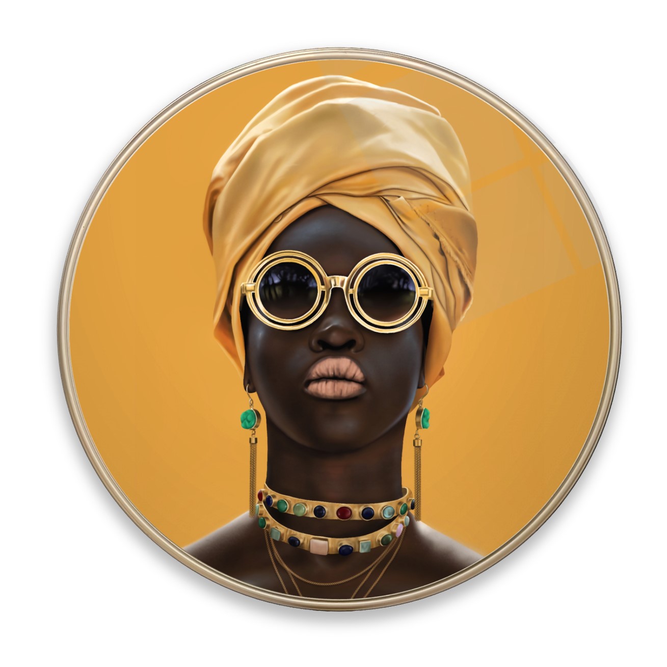 Afrikalı Kadın Yuvarlak Cam Tablo