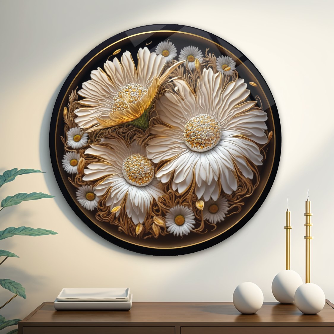 Papatya Yuvarlak Cam Tablo