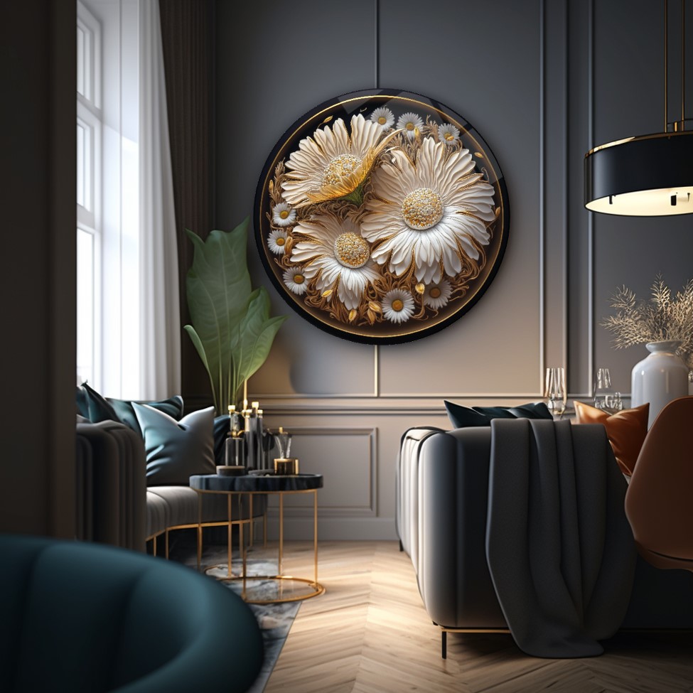 Papatya Yuvarlak Cam Tablo