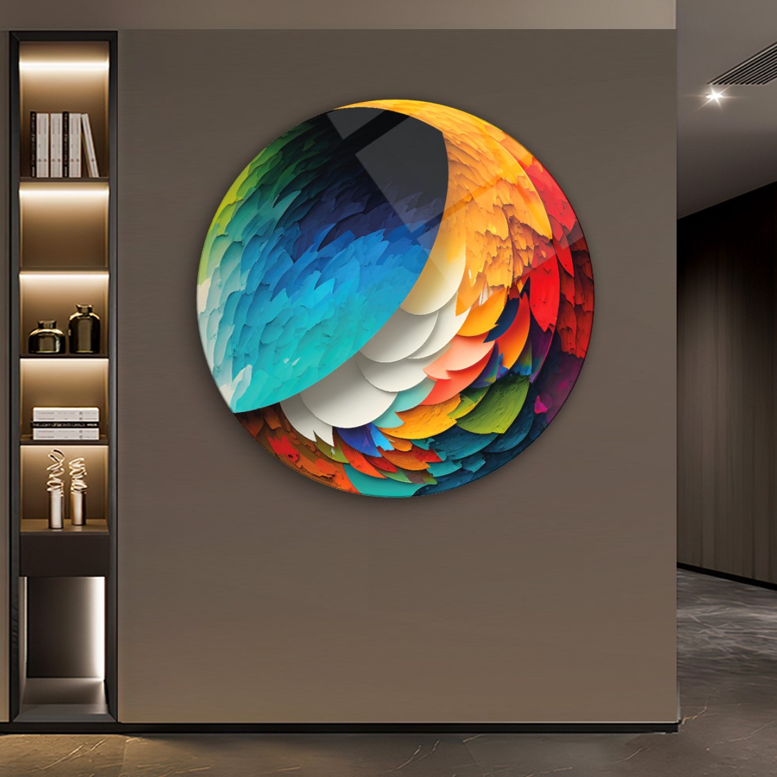 Renkli Soyut Yuvarlak Cam Tablo