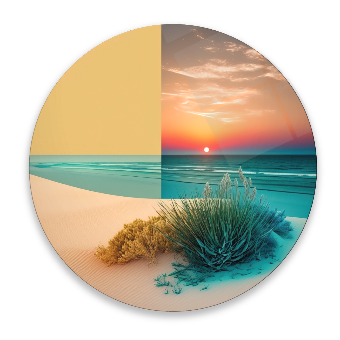 Deniz Manzarası Yuvarlak Cam Tablo