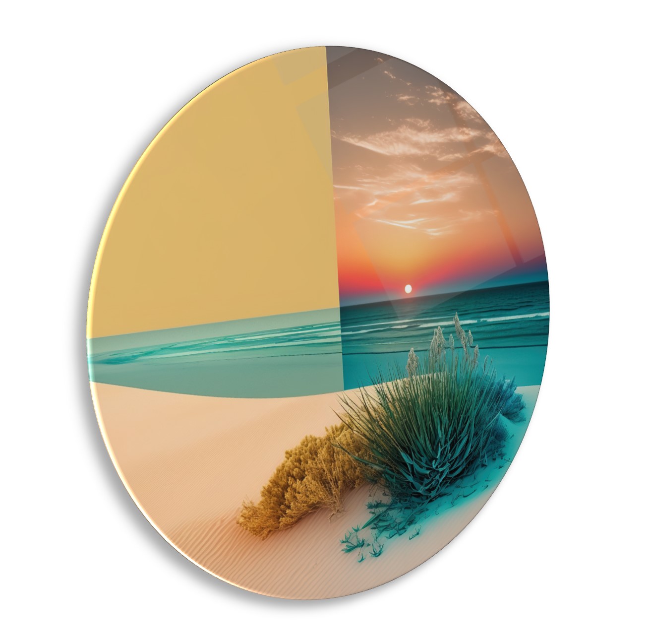 Deniz Manzarası Yuvarlak Cam Tablo