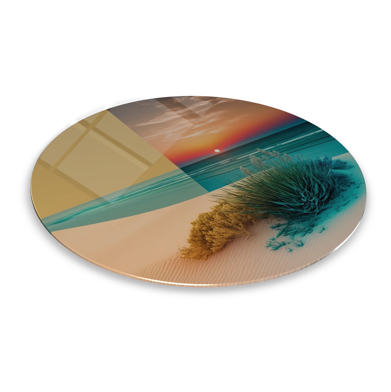 Deniz Manzarası Yuvarlak Cam Tablo