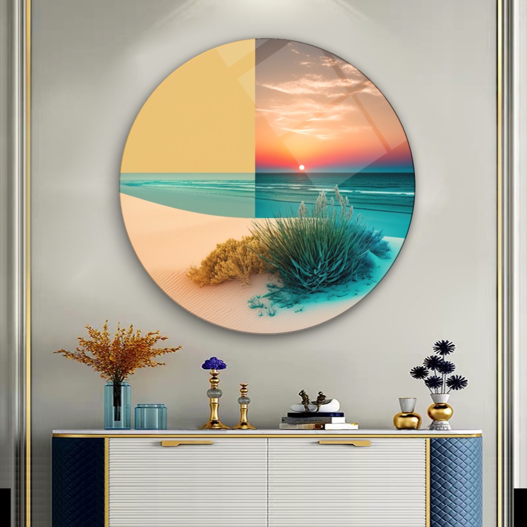 Deniz Manzarası Yuvarlak Cam Tablo