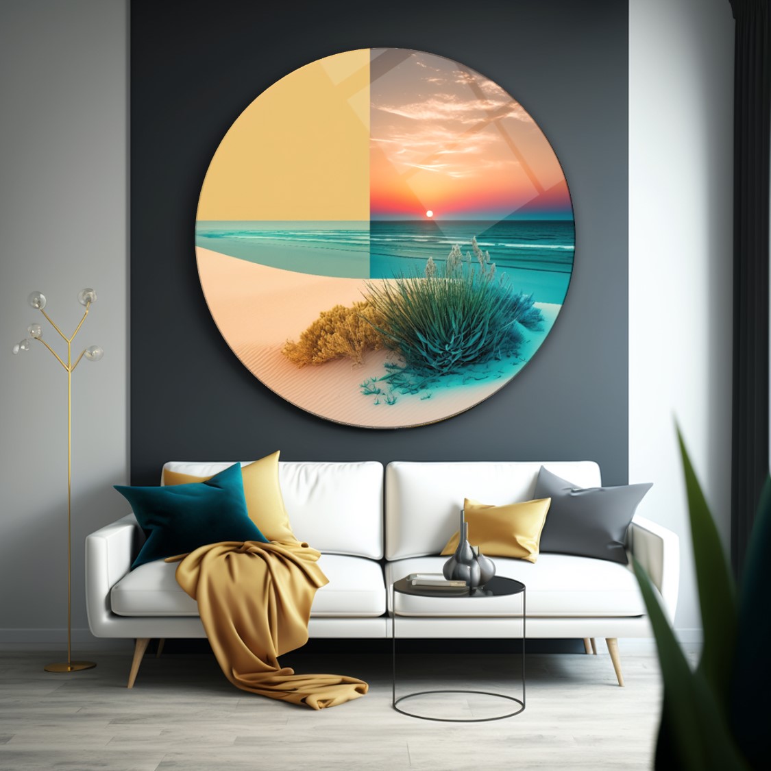 Deniz Manzarası Yuvarlak Cam Tablo