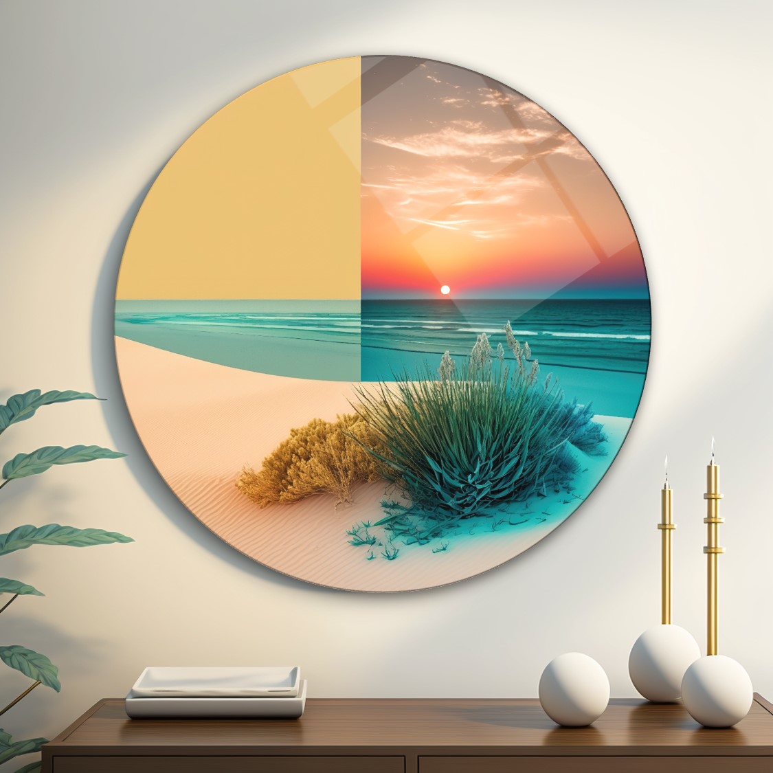 Deniz Manzarası Yuvarlak Cam Tablo