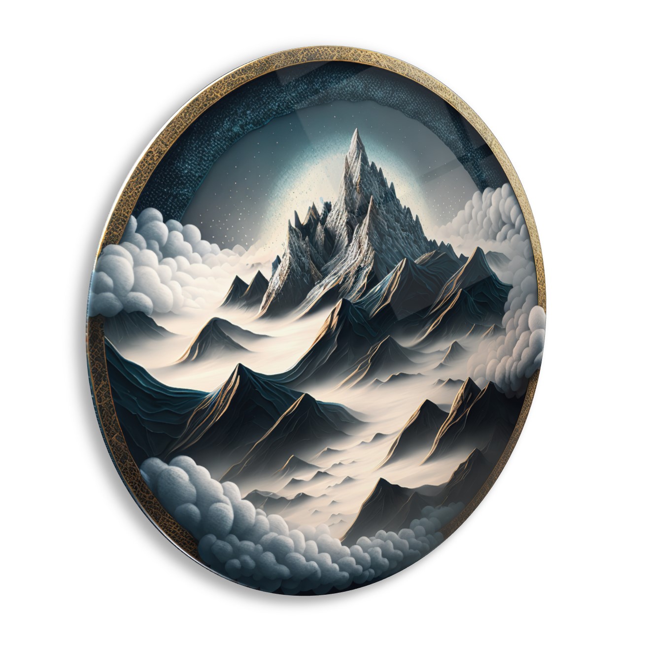 Dağ Manzarası Yuvarlak Cam Tablo