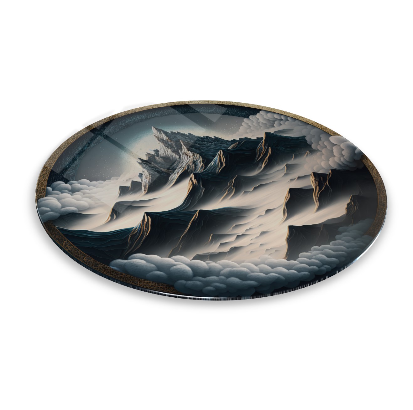 Dağ Manzarası Yuvarlak Cam Tablo