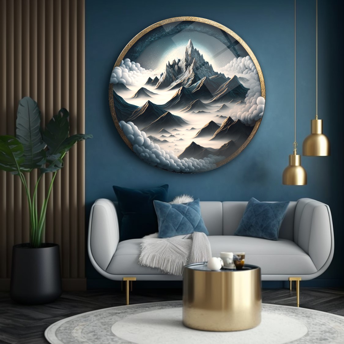 Dağ Manzarası Yuvarlak Cam Tablo