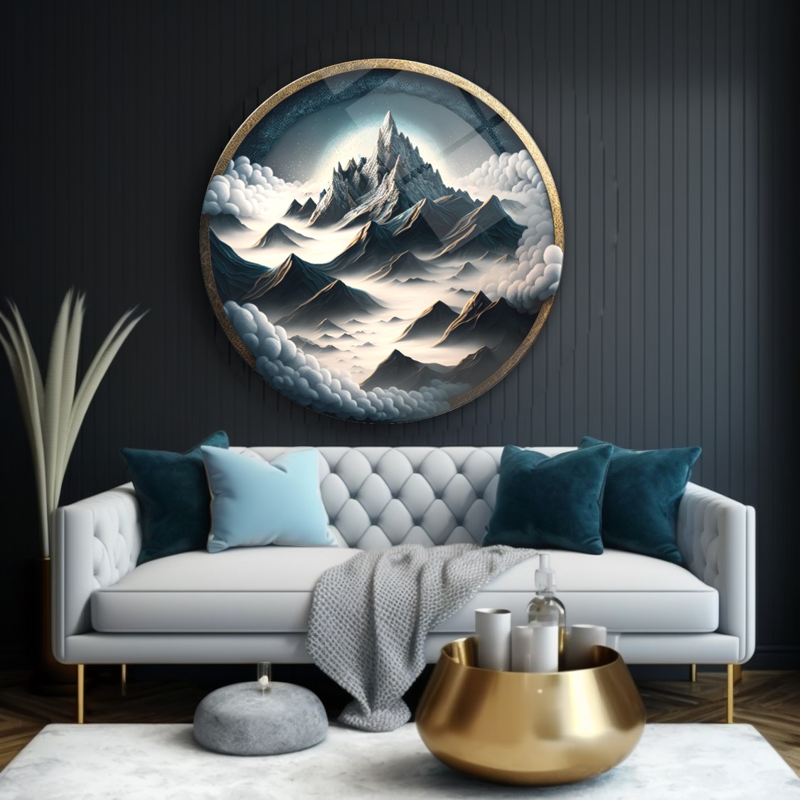 Dağ Manzarası Yuvarlak Cam Tablo