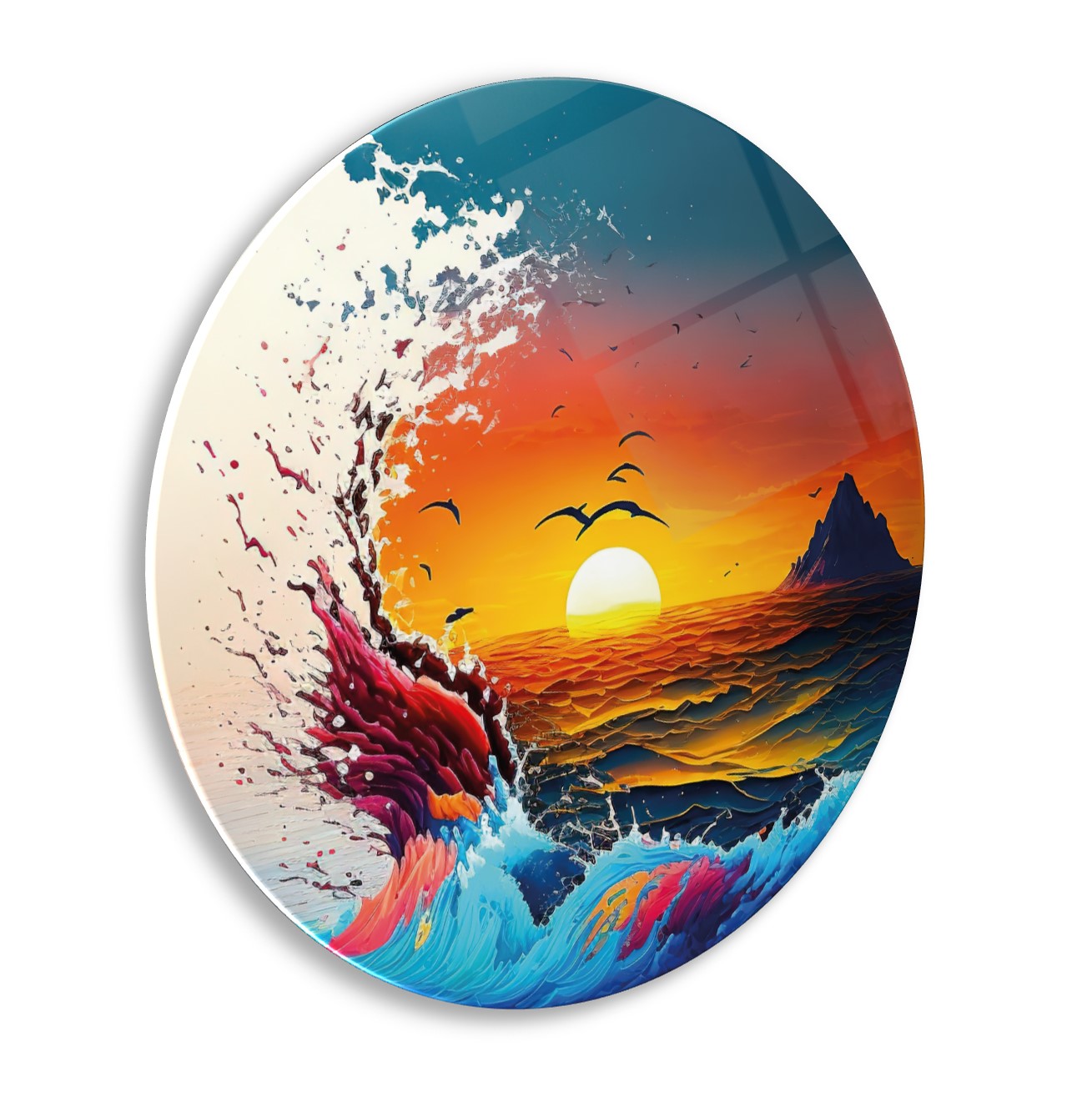 Deniz Manzarası Yuvarlak Cam Tablo