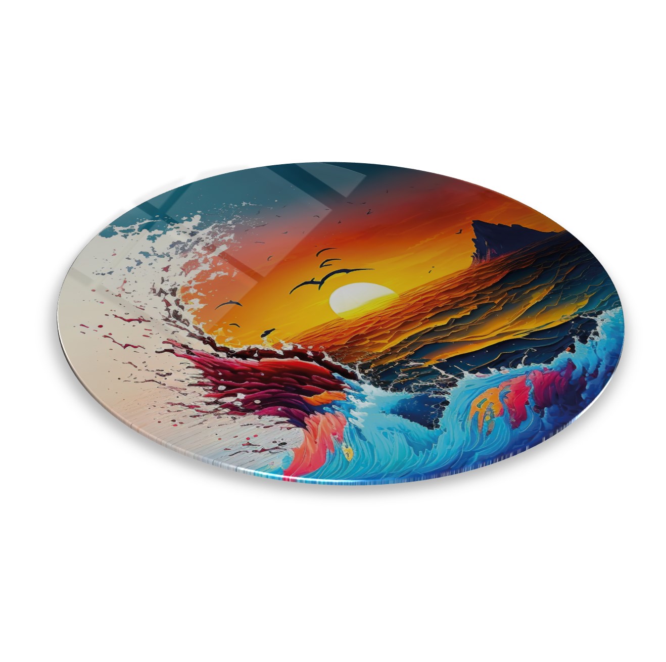 Deniz Manzarası Yuvarlak Cam Tablo