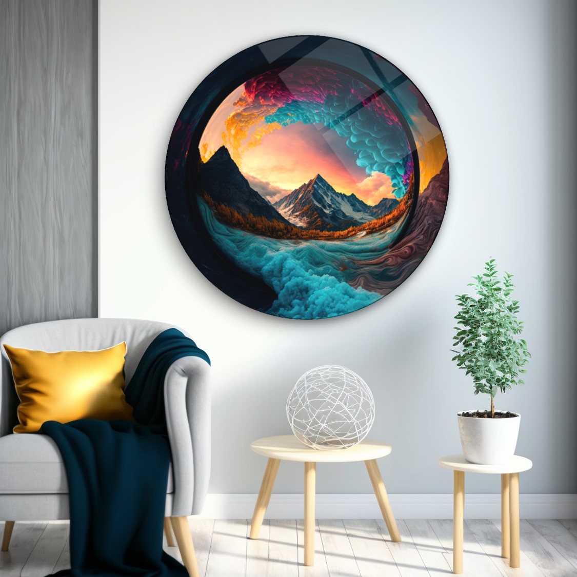 Deniz Manzarası Yuvarlak Cam Tablo