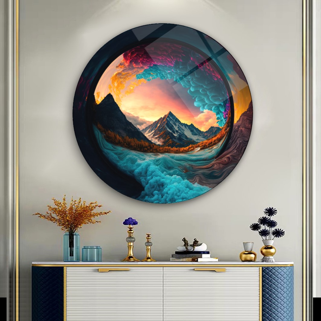 Deniz Manzarası Yuvarlak Cam Tablo