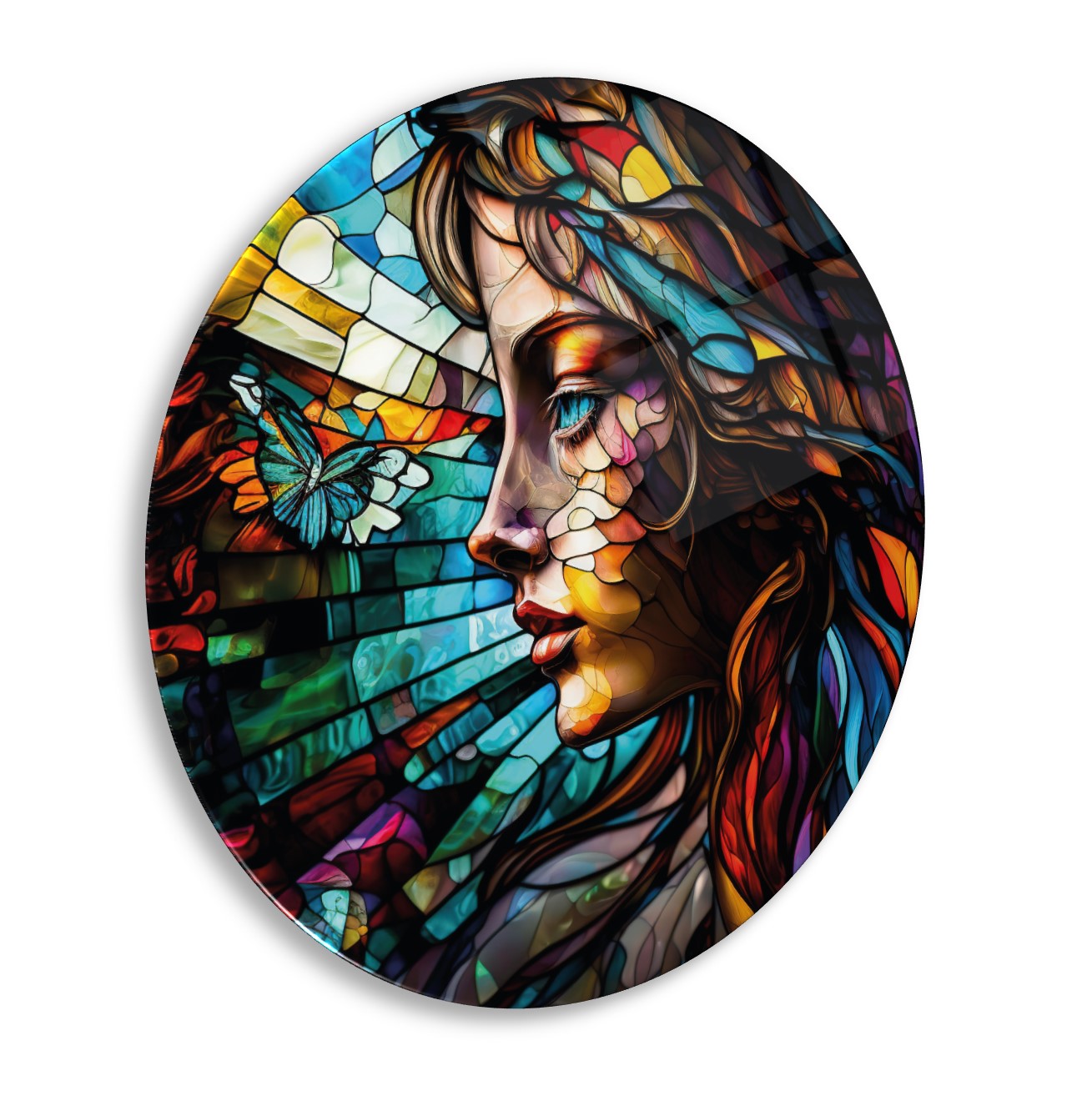 Kadın Vitray Yuvarlak Cam Tablo