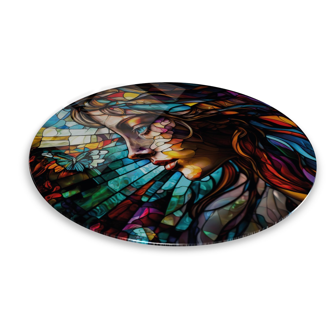 Kadın Vitray Yuvarlak Cam Tablo