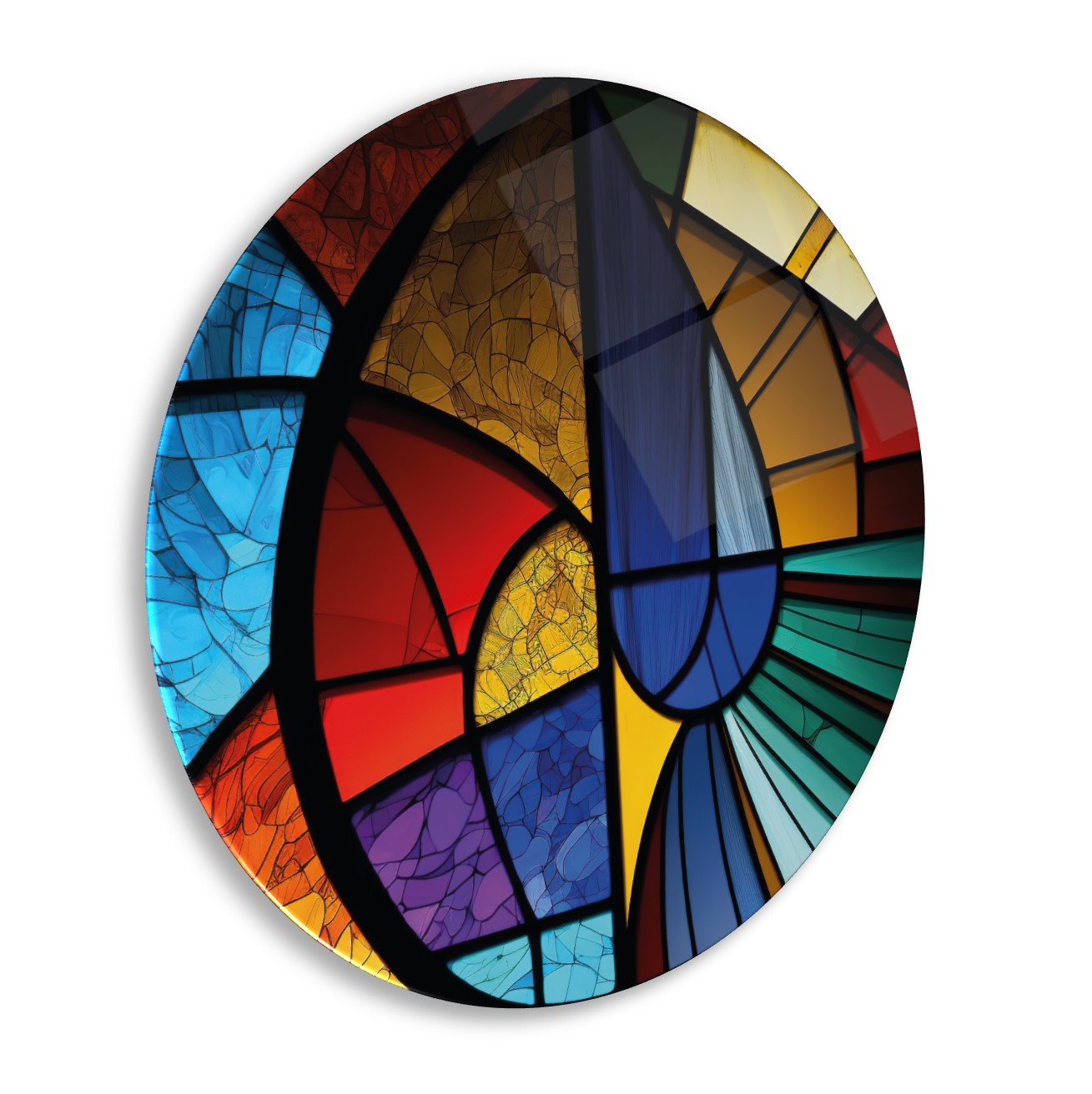 Soyut Vitray Yuvarlak Cam Tablo