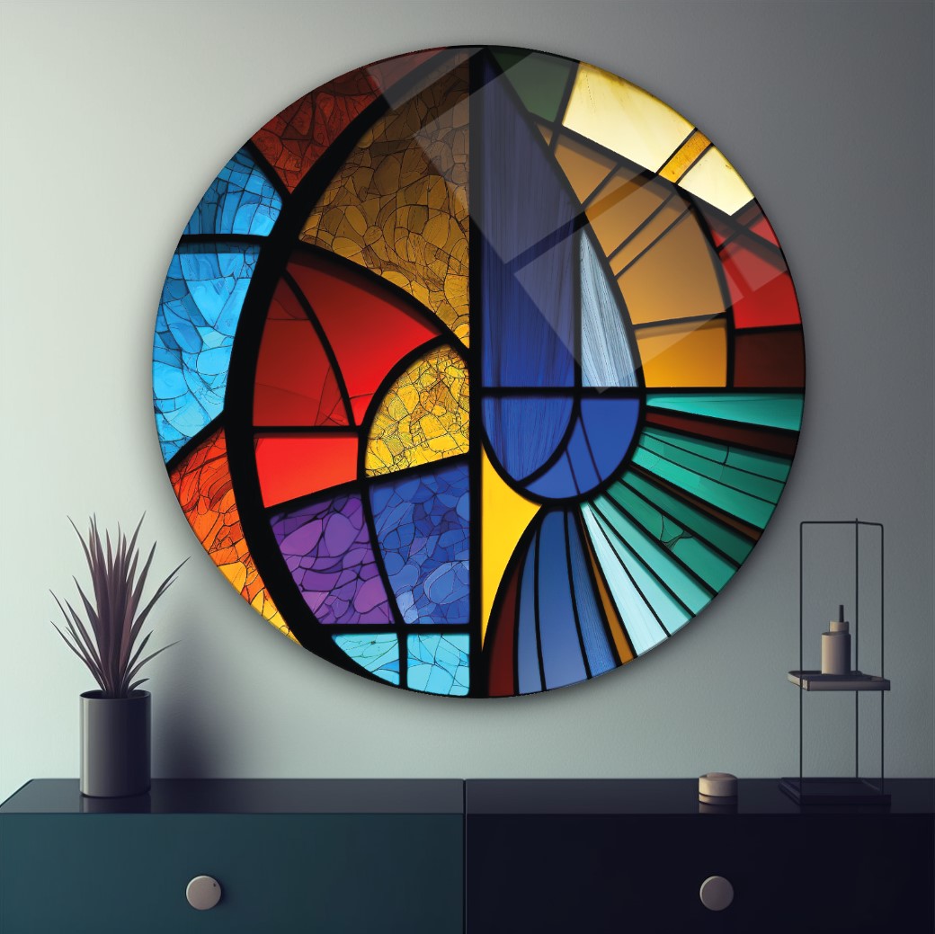 Soyut Vitray Yuvarlak Cam Tablo