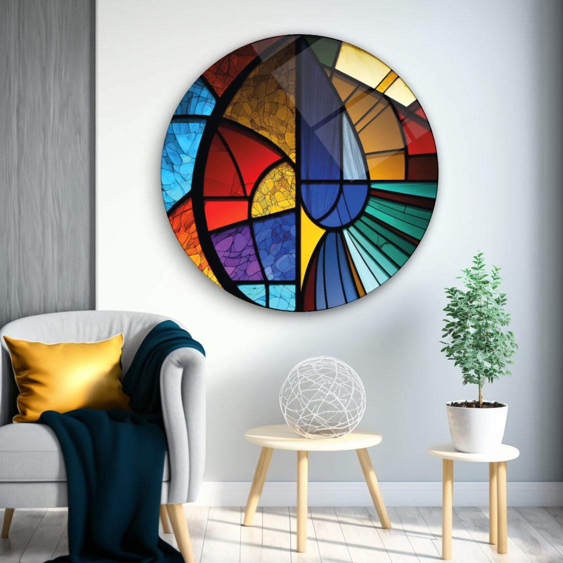 Soyut Vitray Yuvarlak Cam Tablo