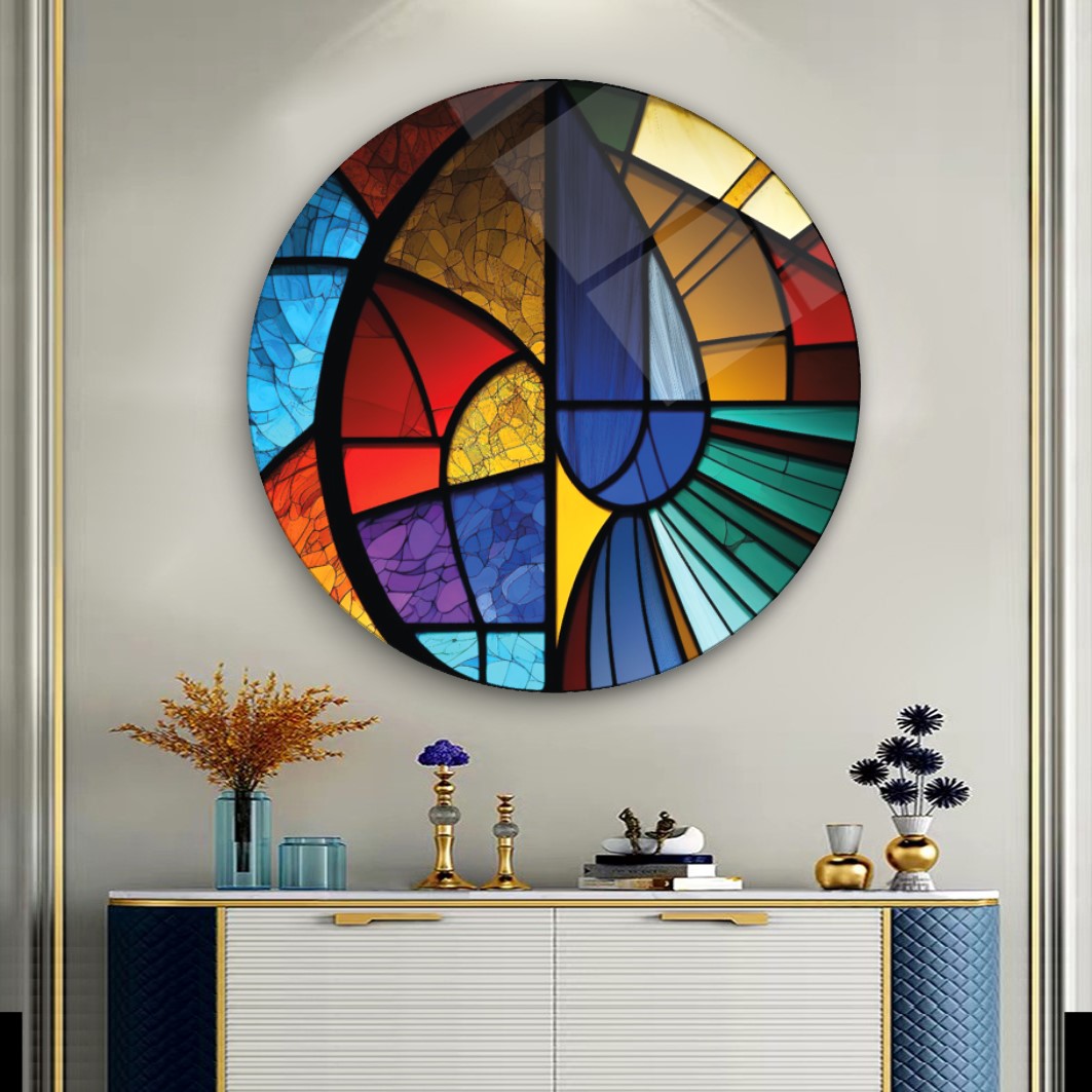 Soyut Vitray Yuvarlak Cam Tablo