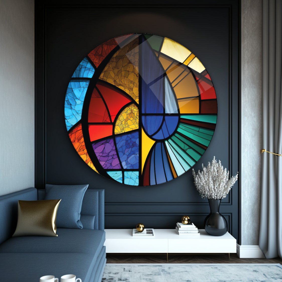 Soyut Vitray Yuvarlak Cam Tablo