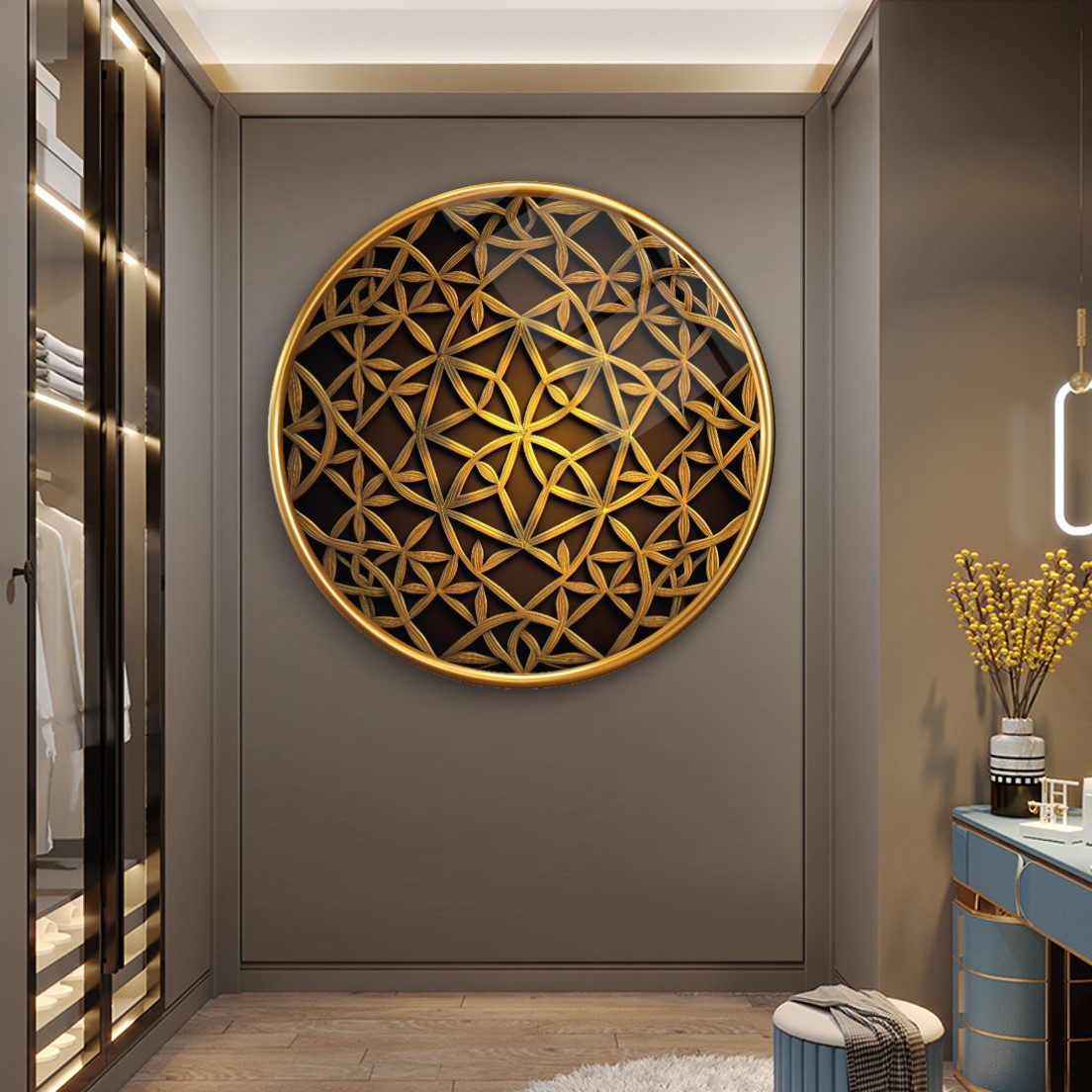 Yaşam Çiçeği Yuvarlak Cam Tablo