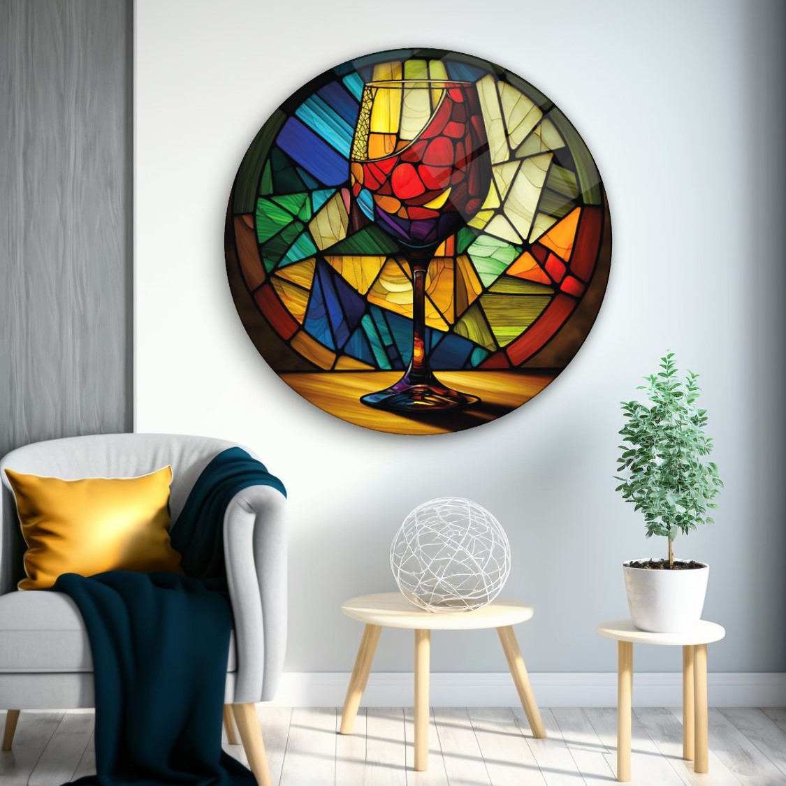 Vitray Kadeh Yuvarlak Cam Tablo