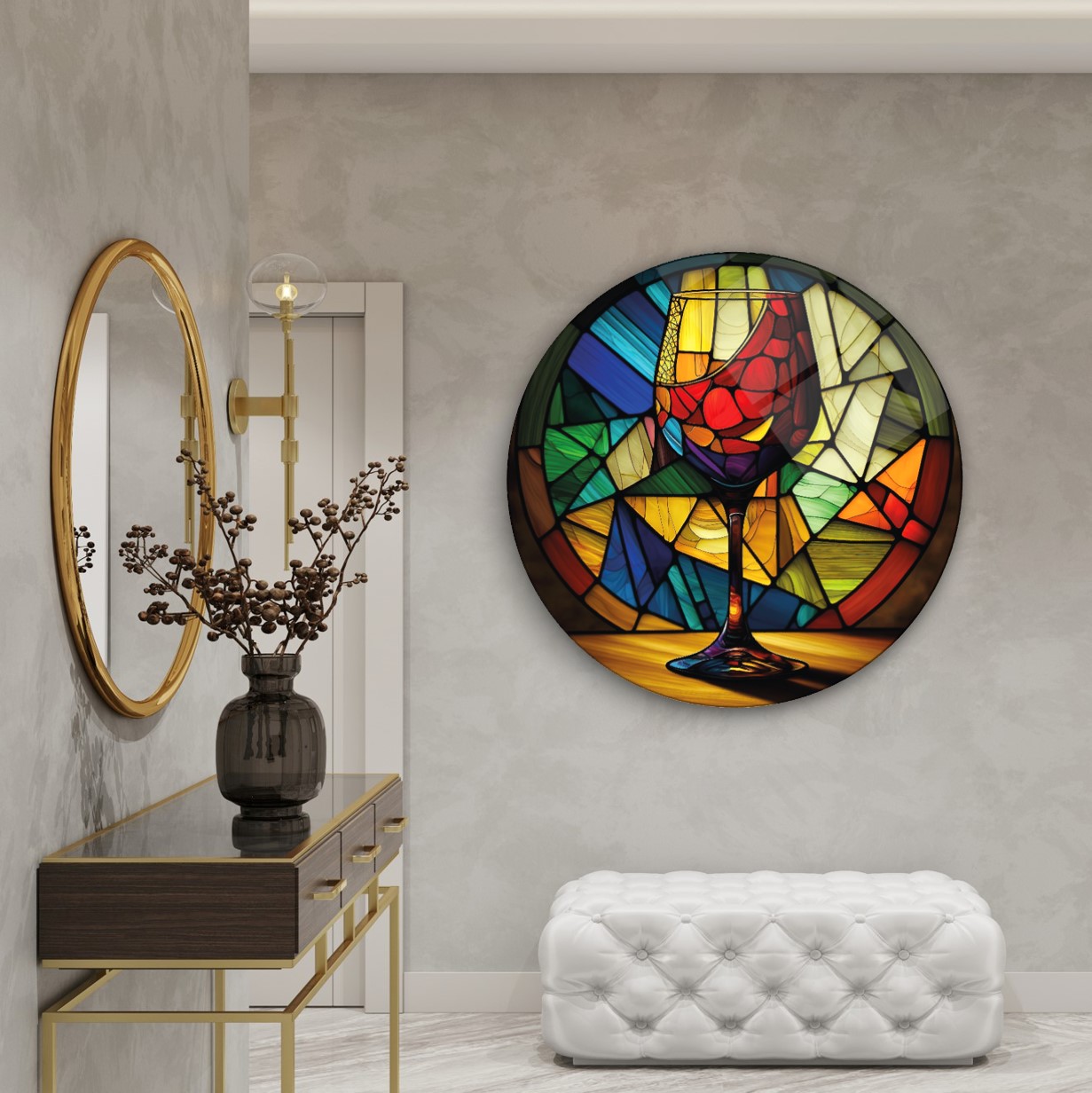 Vitray Kadeh Yuvarlak Cam Tablo