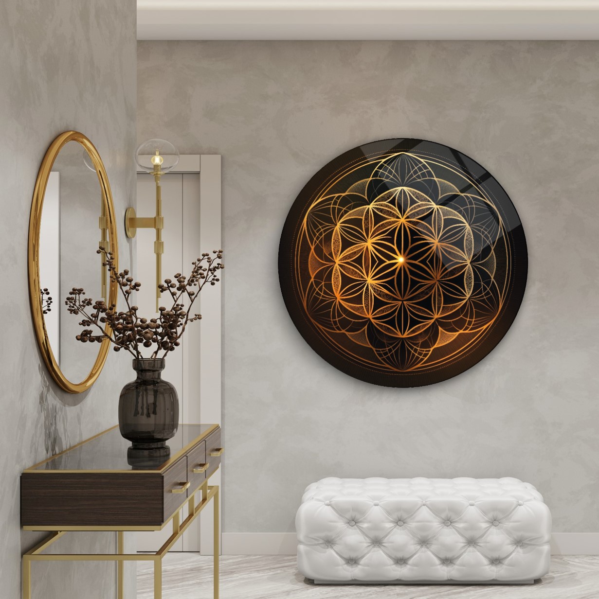 Yaşam Çiçeği Yuvarlak Cam Tablo