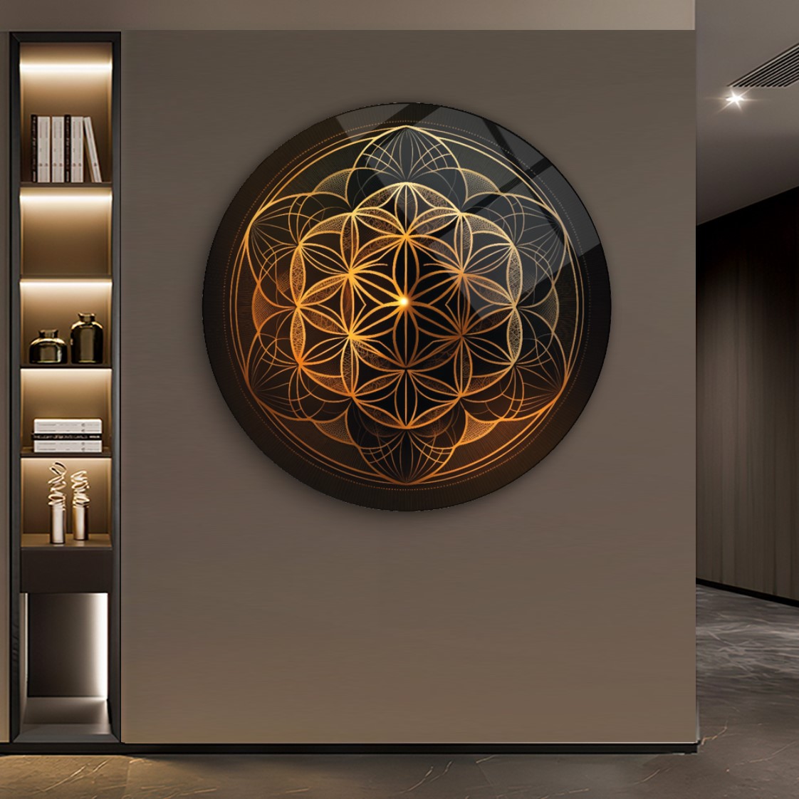 Yaşam Çiçeği Yuvarlak Cam Tablo