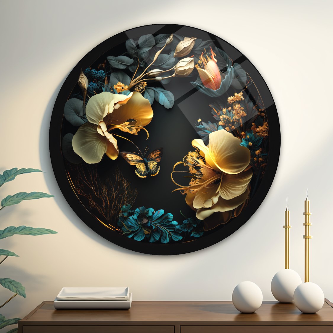 Çiçek Yuvarlak Cam Tablo