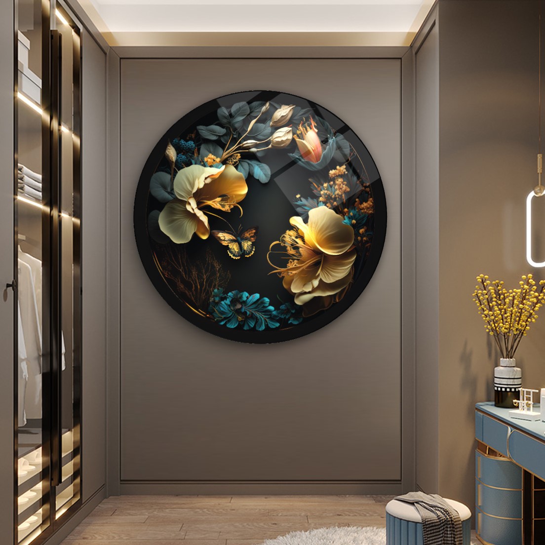 Çiçek Yuvarlak Cam Tablo