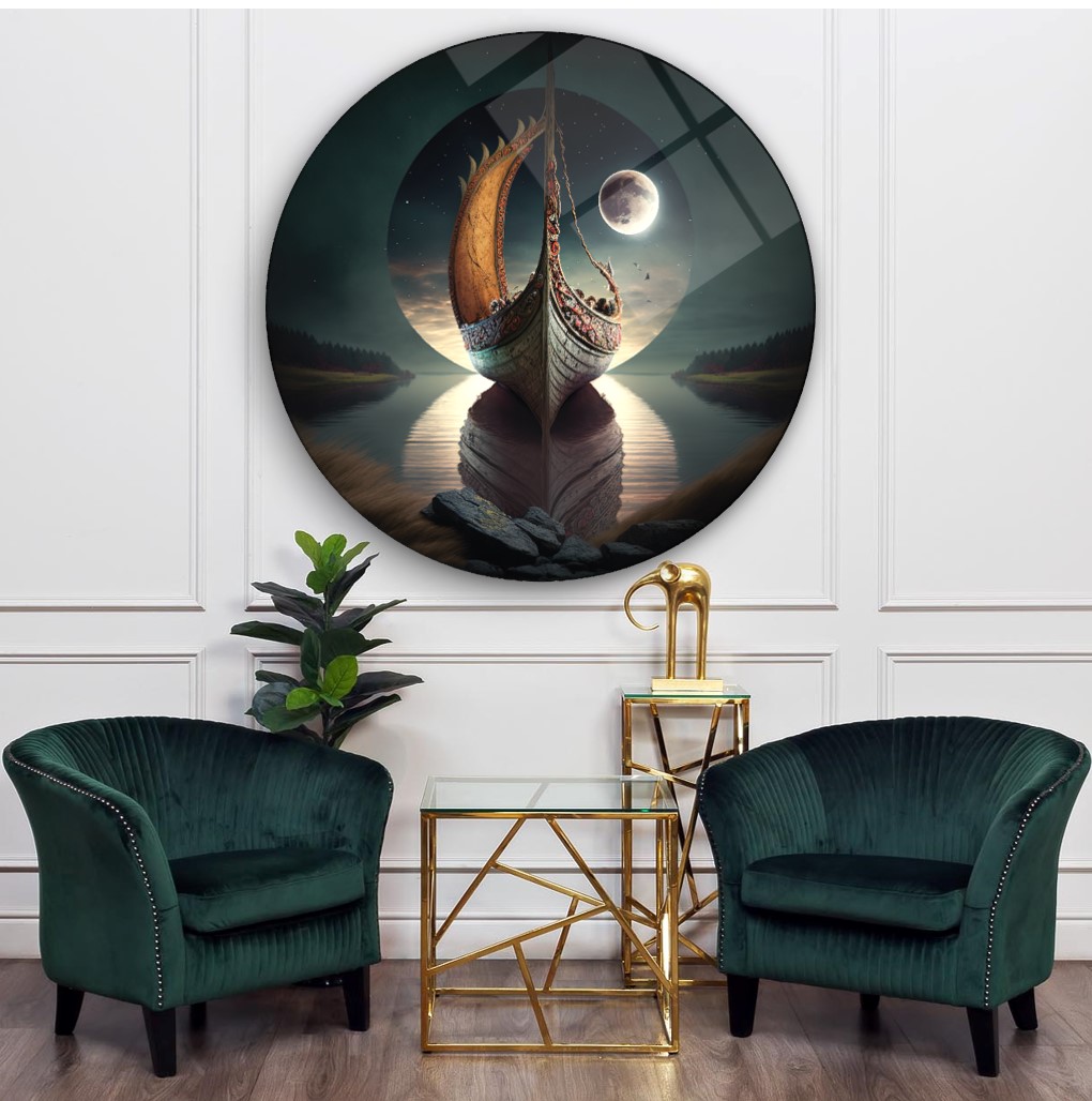 Gece Manzarası Yuvarlak Cam Tablo