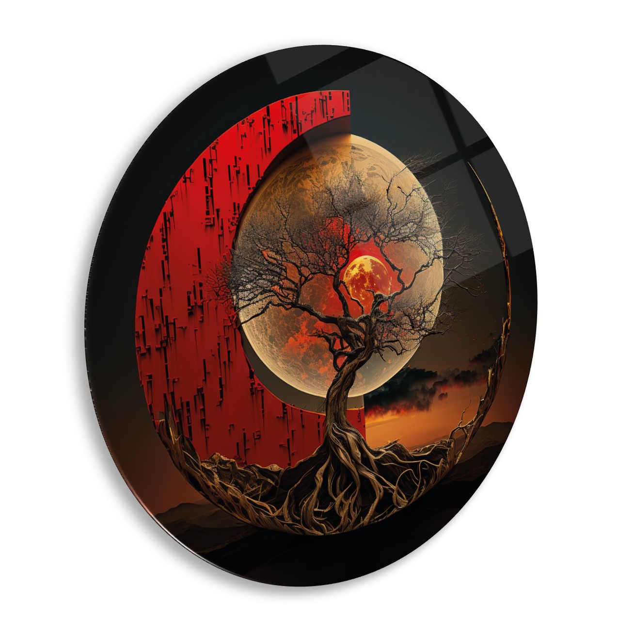 Gece Manzarası Yuvarlak Cam Tablo