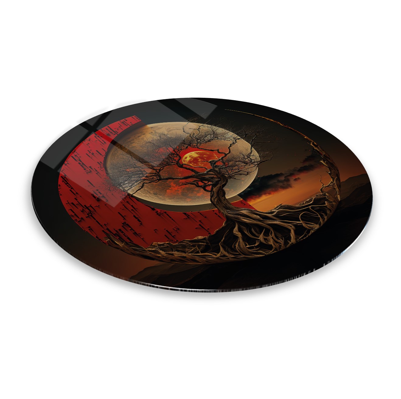 Gece Manzarası Yuvarlak Cam Tablo