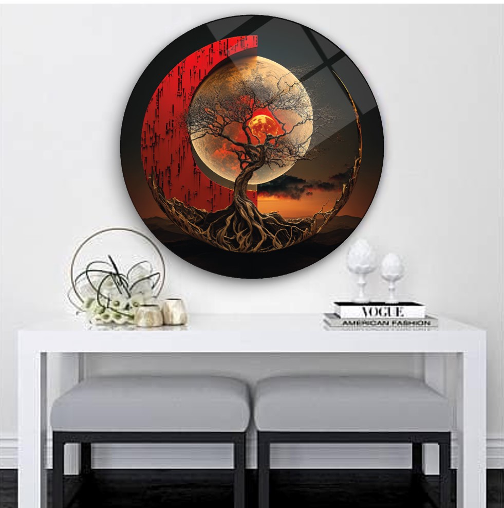 Gece Manzarası Yuvarlak Cam Tablo