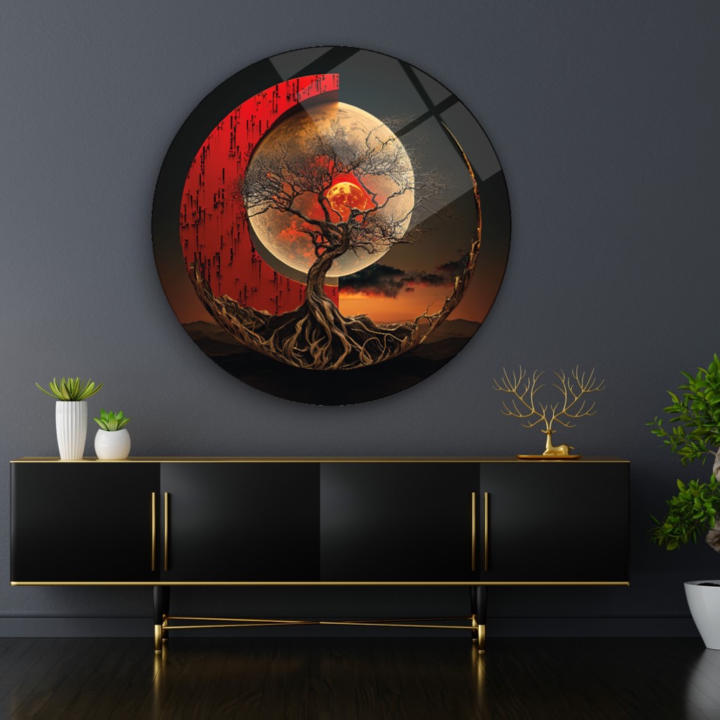 Gece Manzarası Yuvarlak Cam Tablo