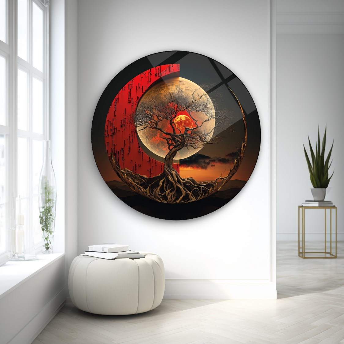 Gece Manzarası Yuvarlak Cam Tablo