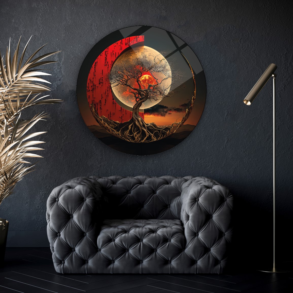 Gece Manzarası Yuvarlak Cam Tablo