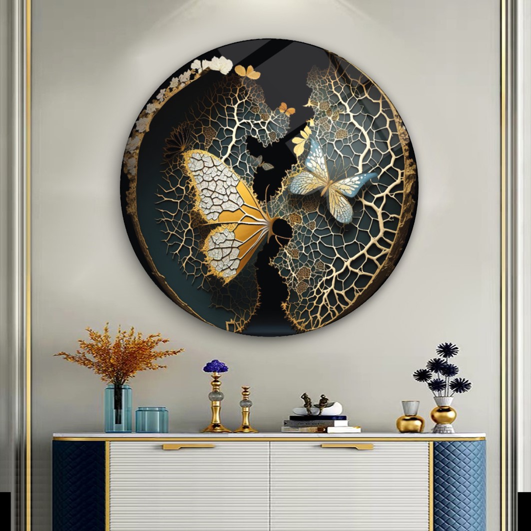 Kelebek Yuvarlak Cam Tablo
