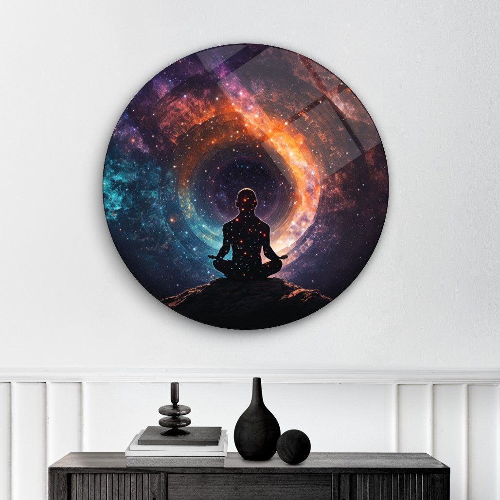 Meditasyon Adam Yuvarlak Cam Tablo