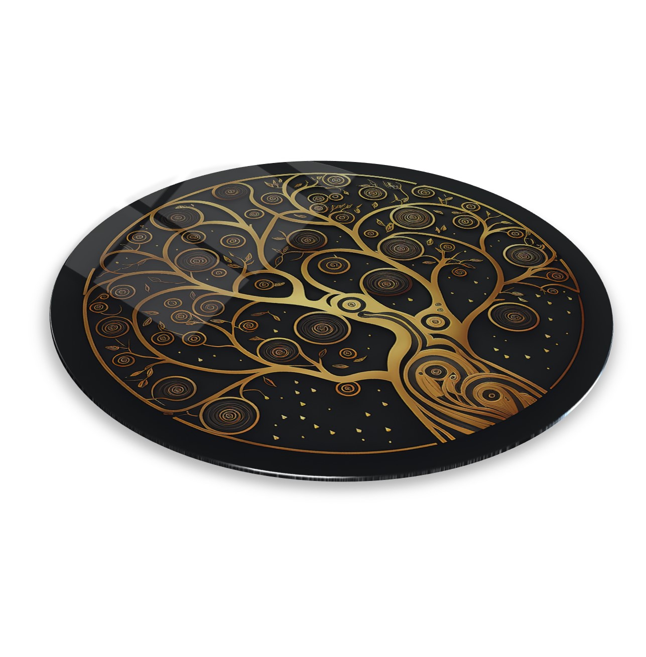 Gold Hayat Ağacı  Yuvarlak Cam Tablo