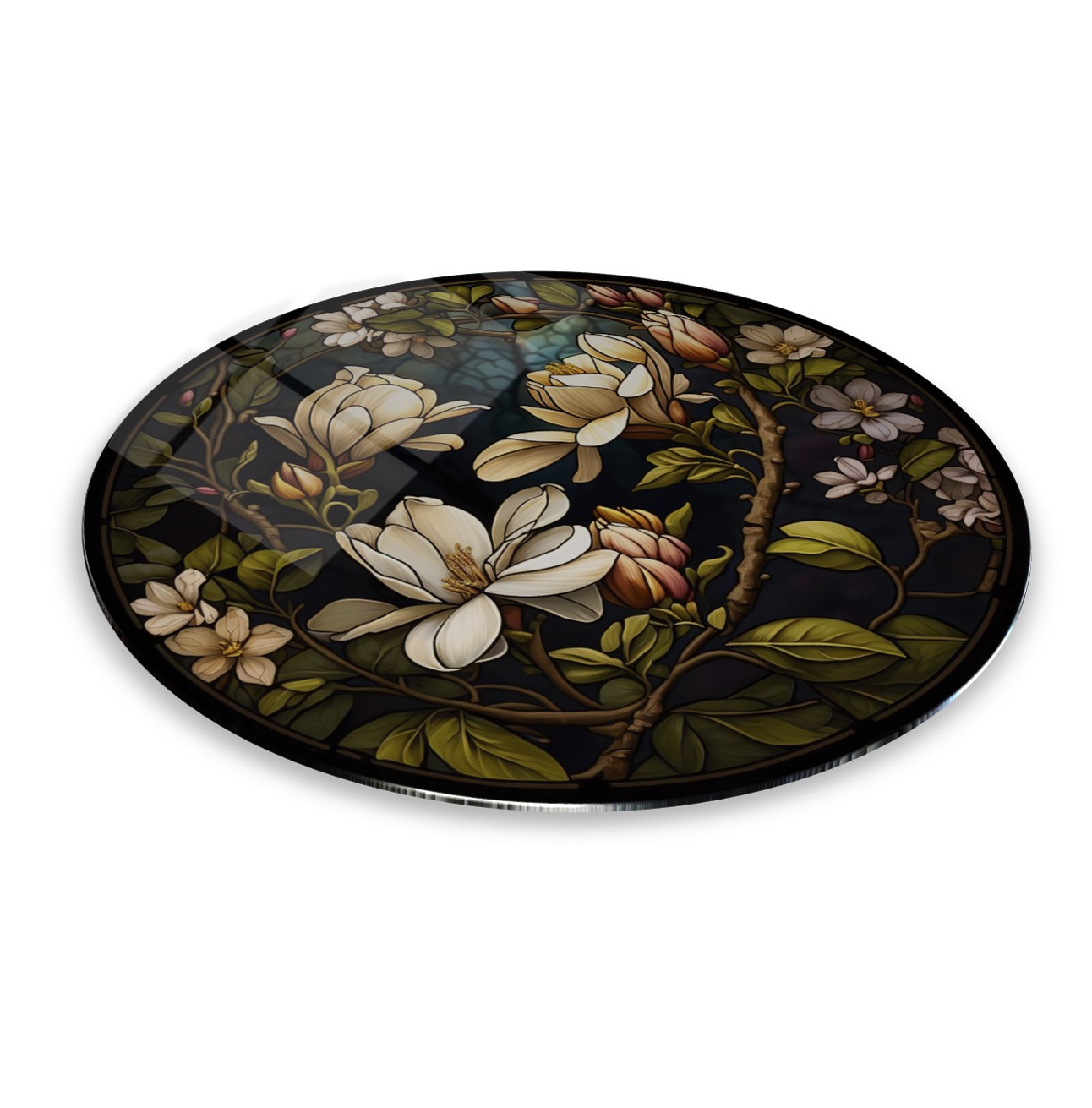 Çiçekler Yuvarlak Cam Tablo