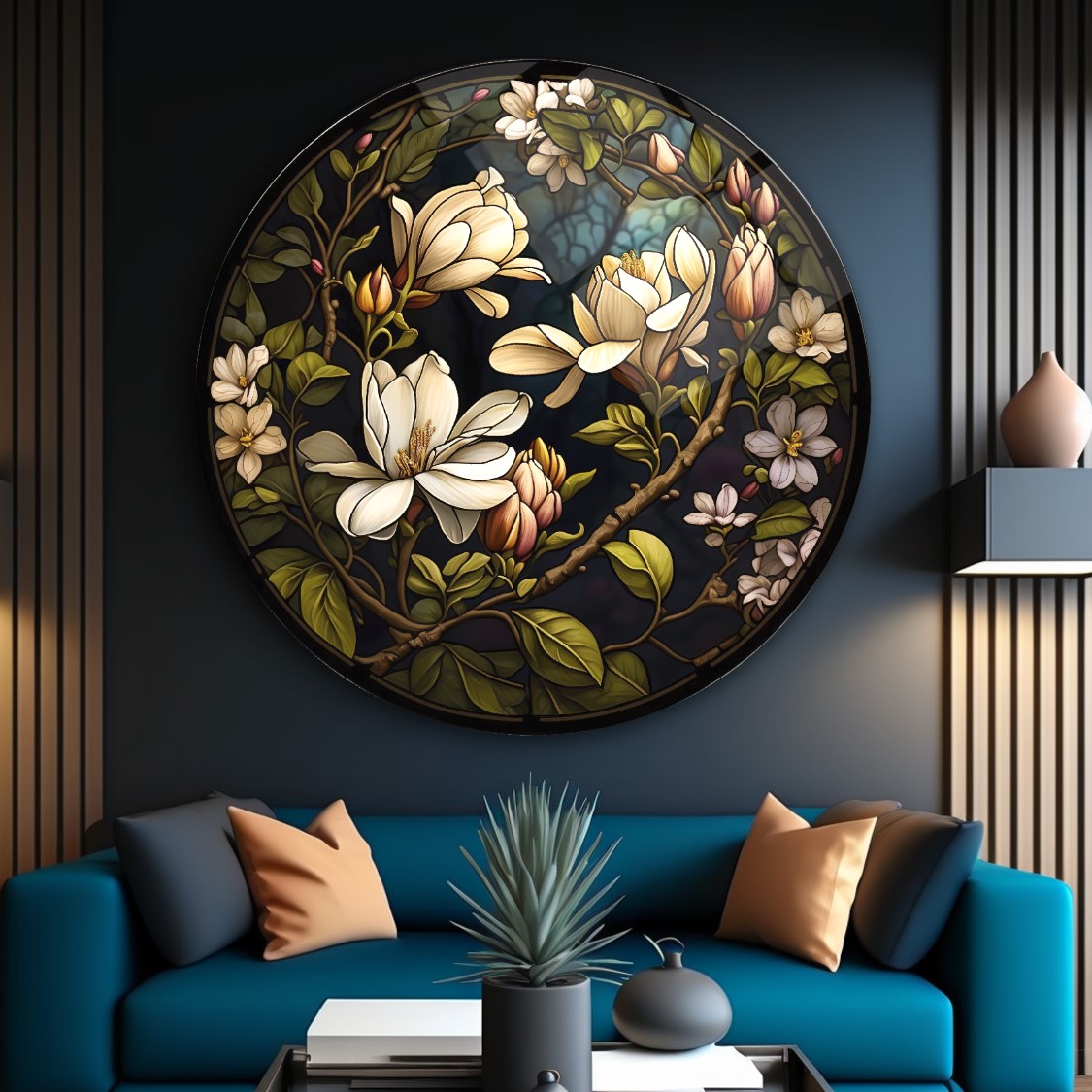 Çiçekler Yuvarlak Cam Tablo