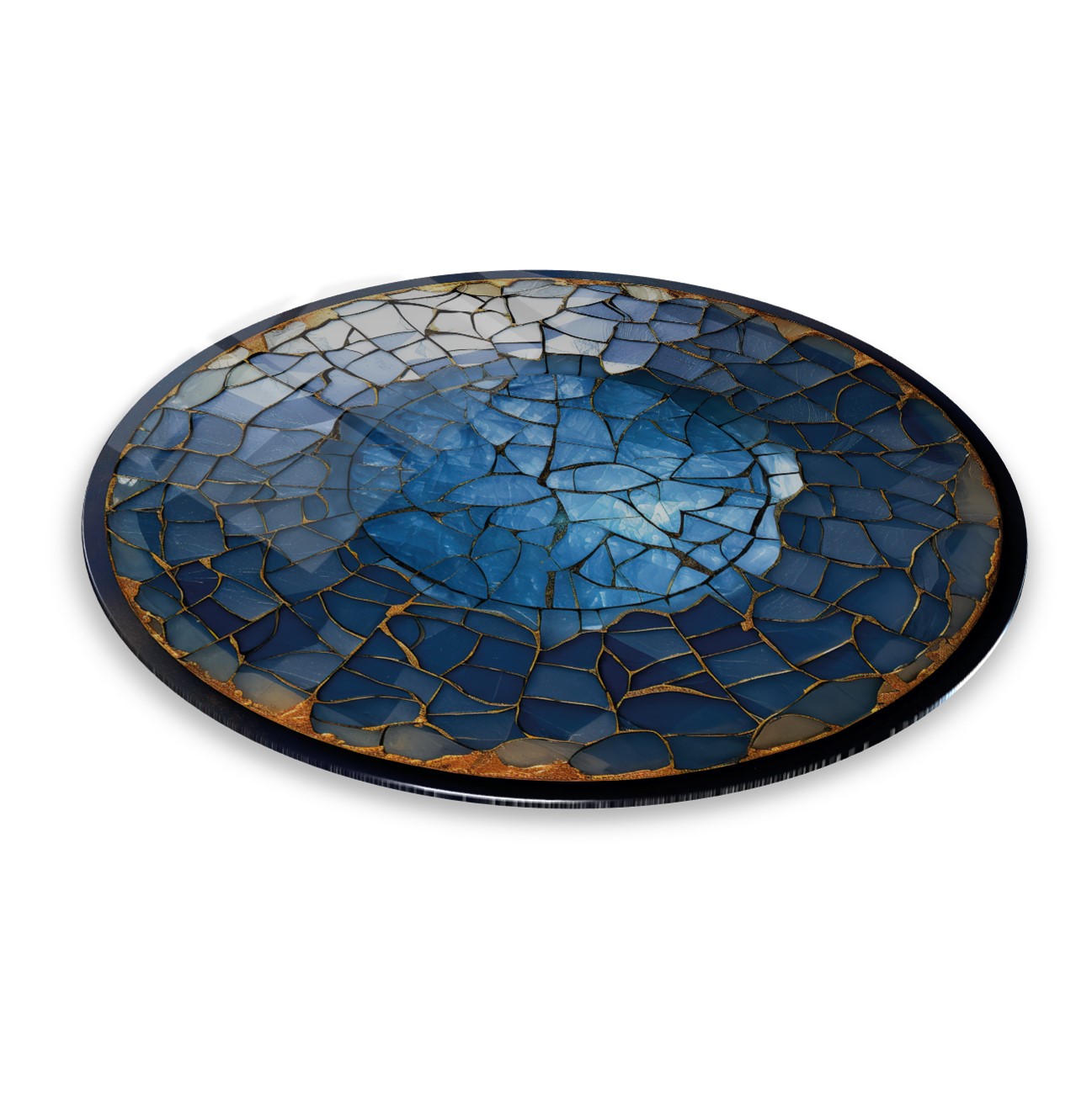 Soyut Mavi Yuvarlak Cam Tablo