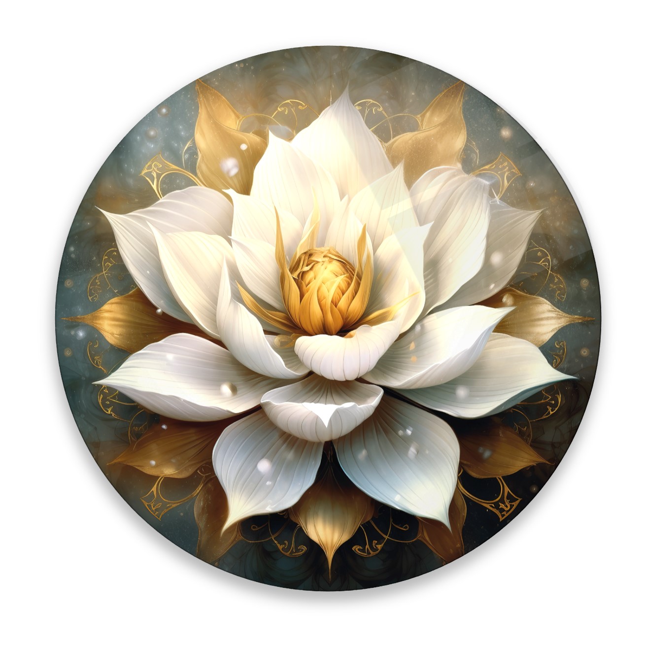 Lotus Çiçeği Yuvarlak Cam Tablo