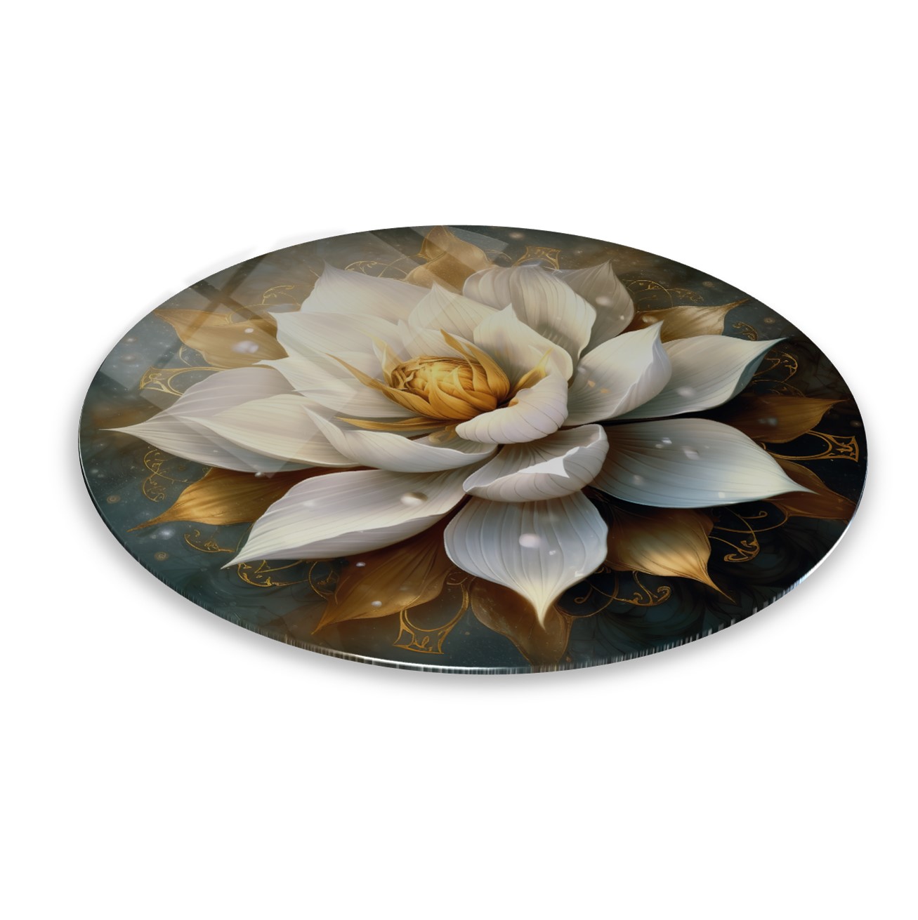 Lotus Çiçeği Yuvarlak Cam Tablo