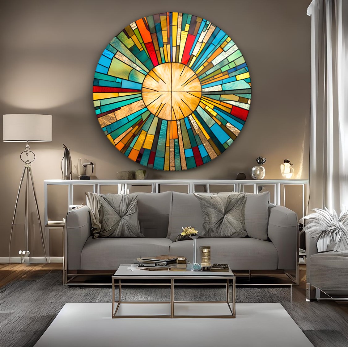 Soyut Vitray Desen Cam Tablo