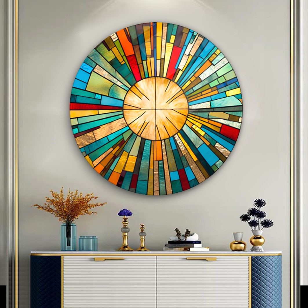 Soyut Vitray Desen Cam Tablo